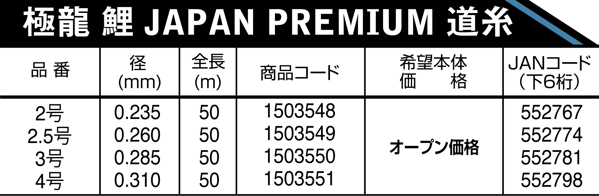 極龍 鯉 JAPAN PREMIUM 道糸 | (株)宇崎日新（NISSIN）| 磯・船・渓流 